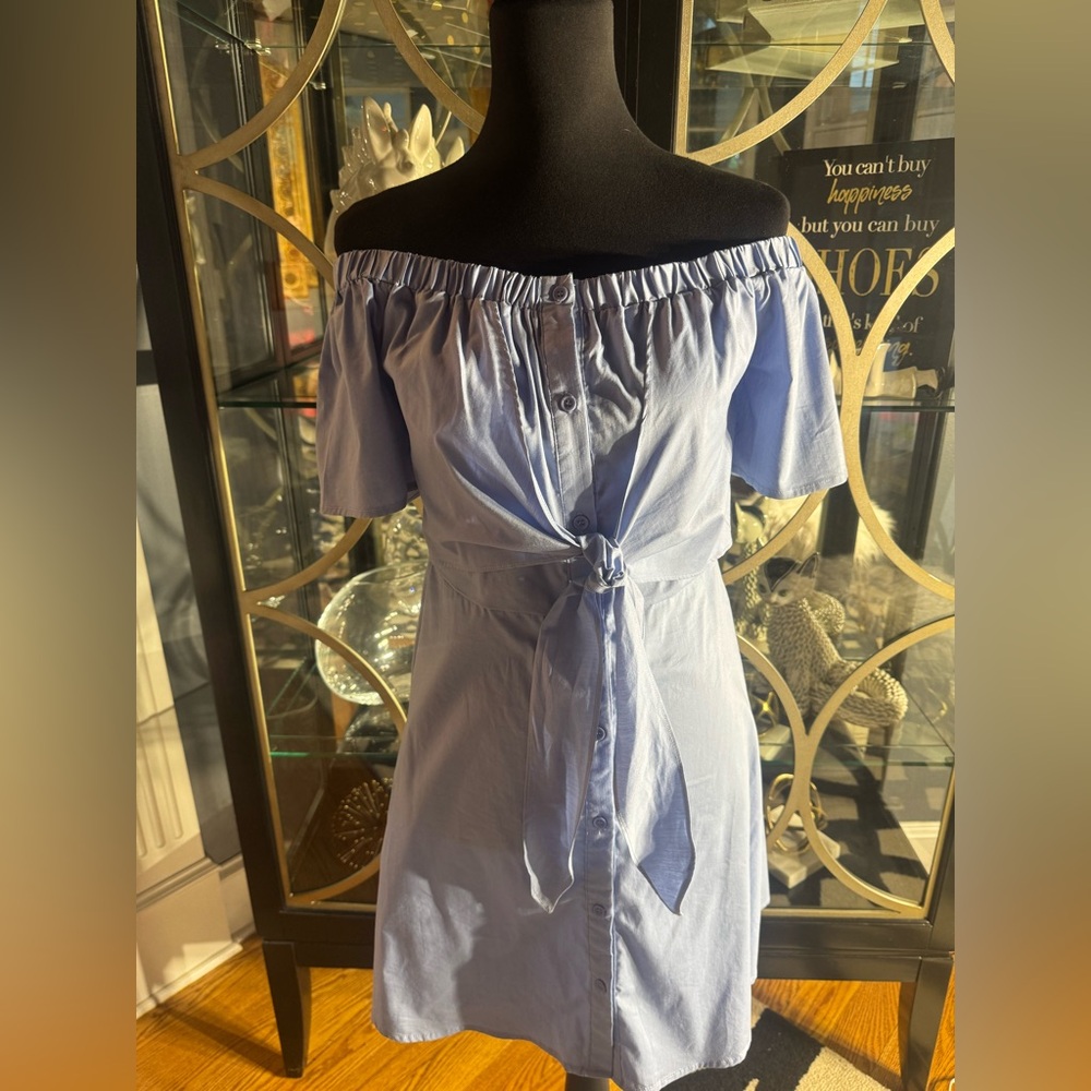Miami Off-Shoulder Button-Down Dress in Light Blue